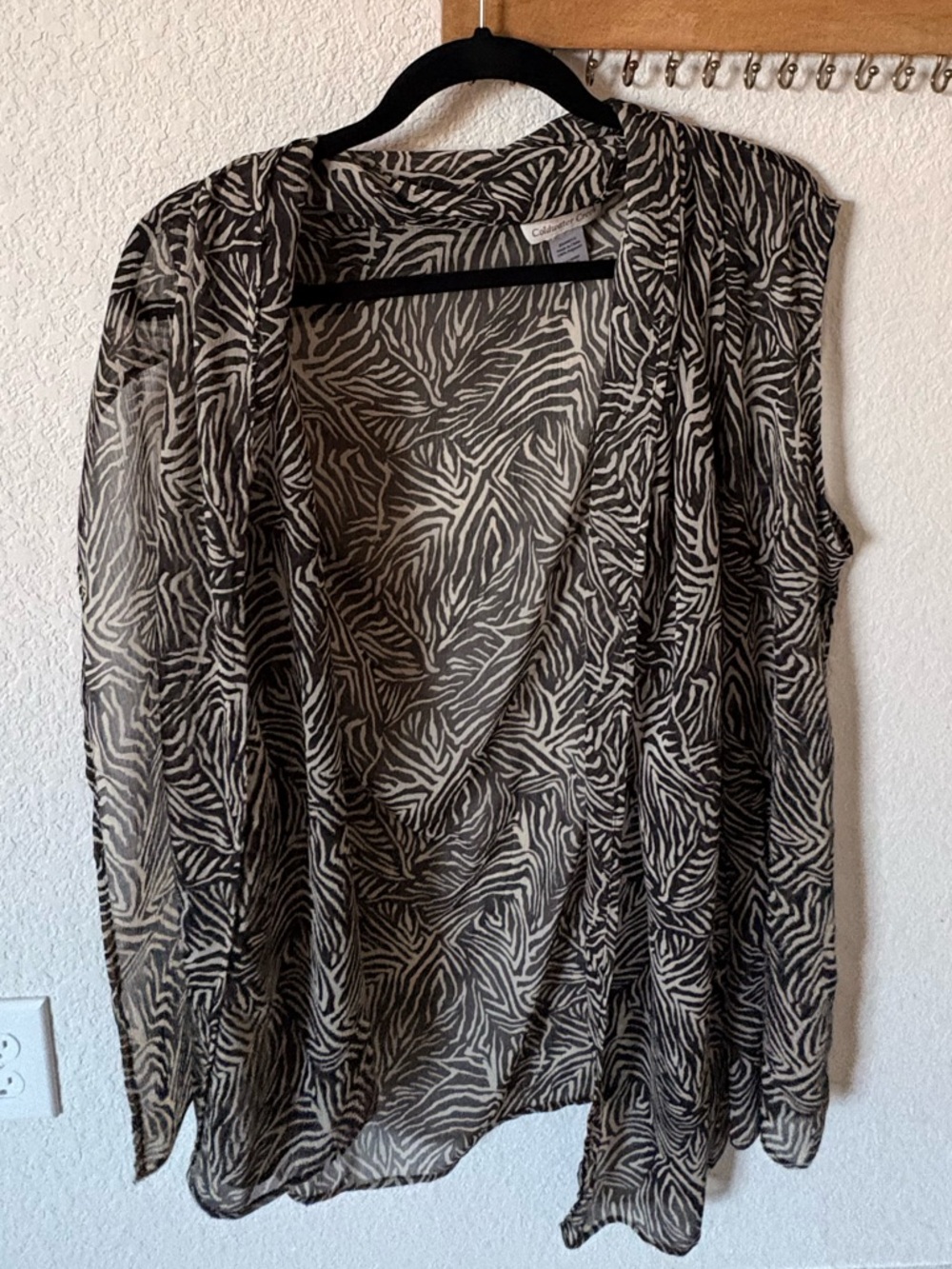 Coldwater Creek Black & Cream Zebra Print Sheer Cardigan
